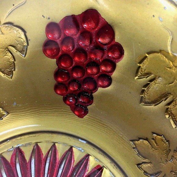 Vintage Goofus Bowl Grape Leaf Center Star Scallop Edge Centerpiece Decor - Picture 2 of 8